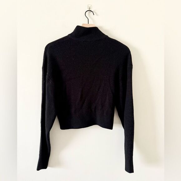 H&M Divided Mock Neck Half Zip Ribbed Pullover Sweater in Black Size S - Picture 3 of 5